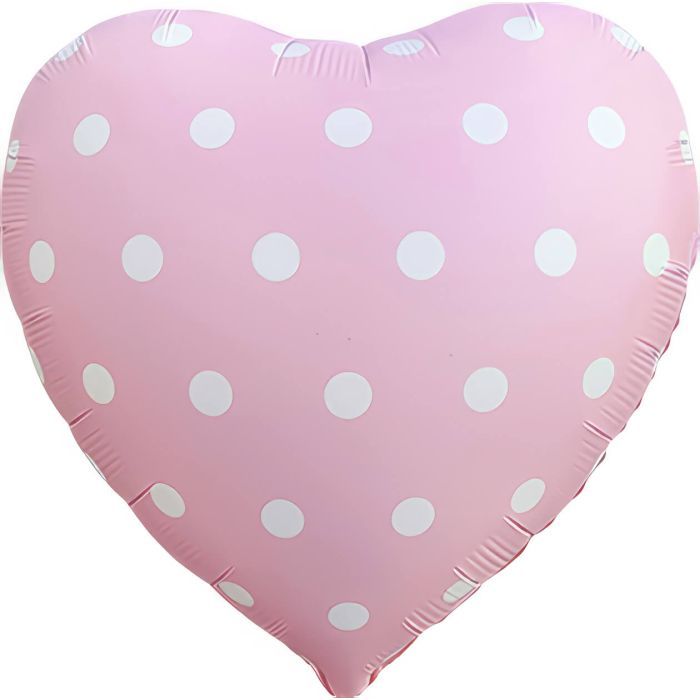 Matte Pink Heart With White Polka Dots Balloon · 18"