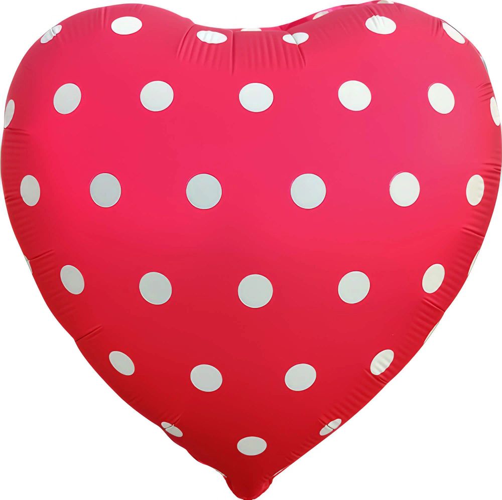 Matte Red Heart With White Polka Dots Balloon · 18"