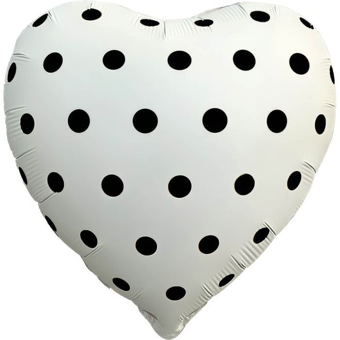 White With Black Dots Heart Balloon · 18"