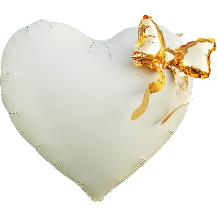 Matte Cream Heart With Golden Bow Balloon · 22"