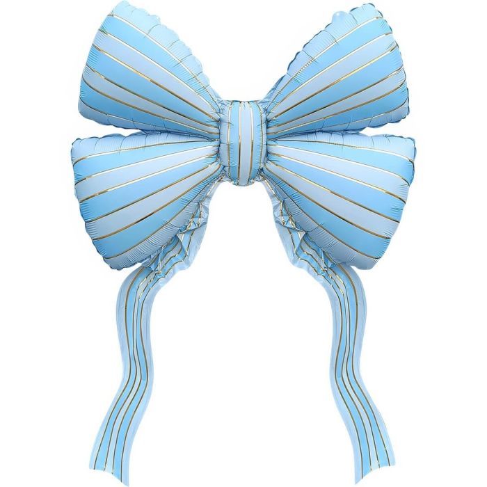 Blue With White Stripes Gift Ribbon Bow Balloon · 24"