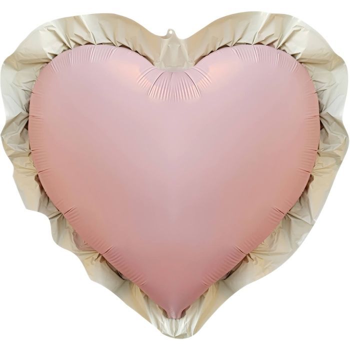 Gold Frill Matte Pink Heart Balloon · 27"