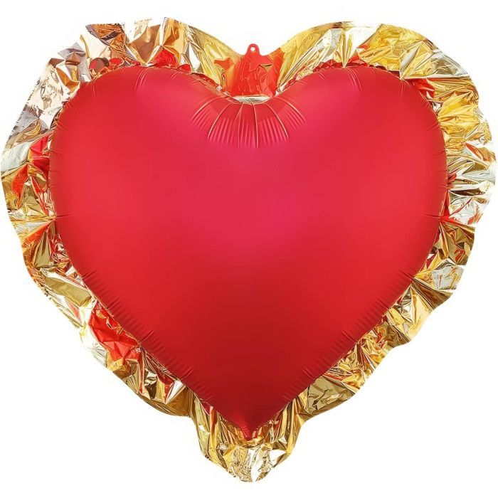 Gold Frill Matte Red Heart Balloon · 27"
