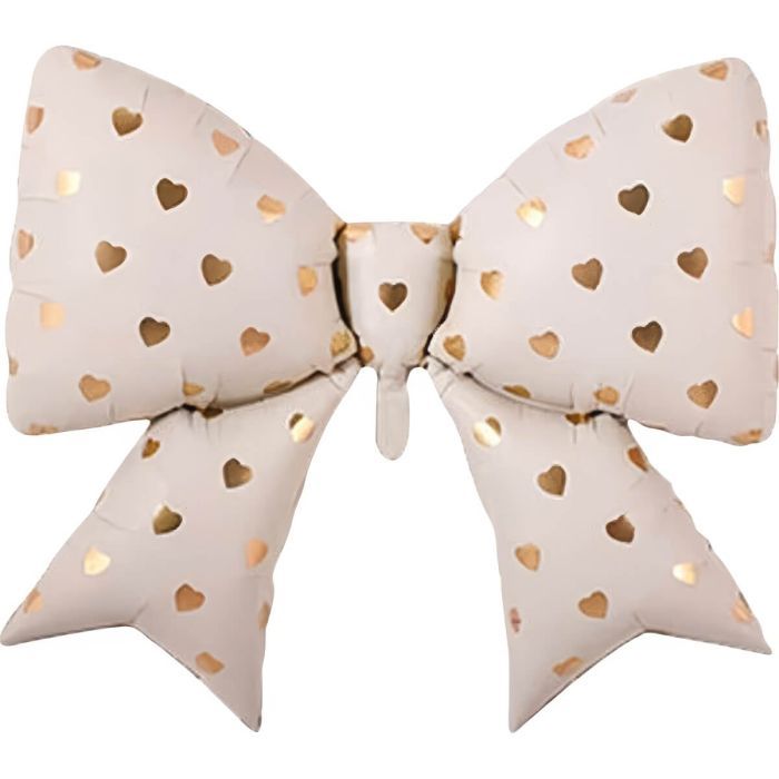 Matte Cream Bow With Gold Hearts Balloon · 39"