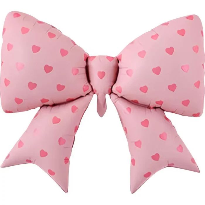 Matte Pink Bow With Pink Hearts Balloon · 39"