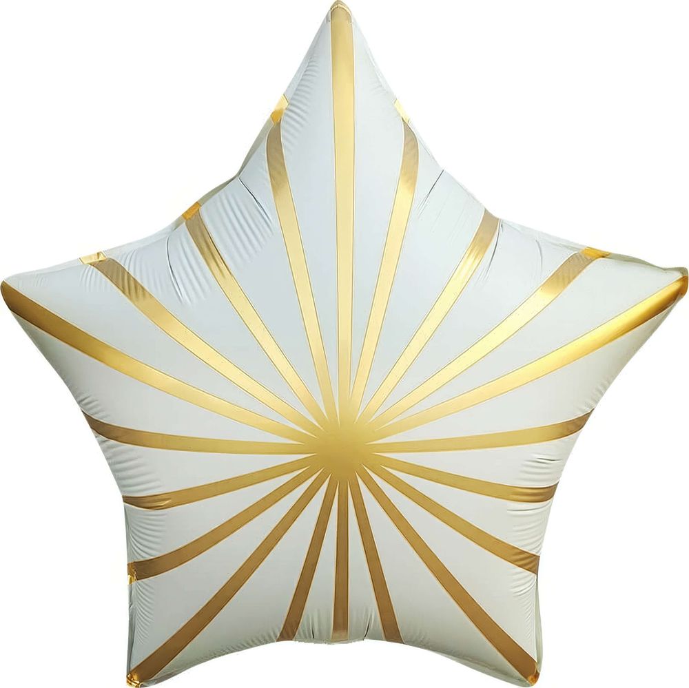 Matte White Golden Rays Star Balloon · 18"